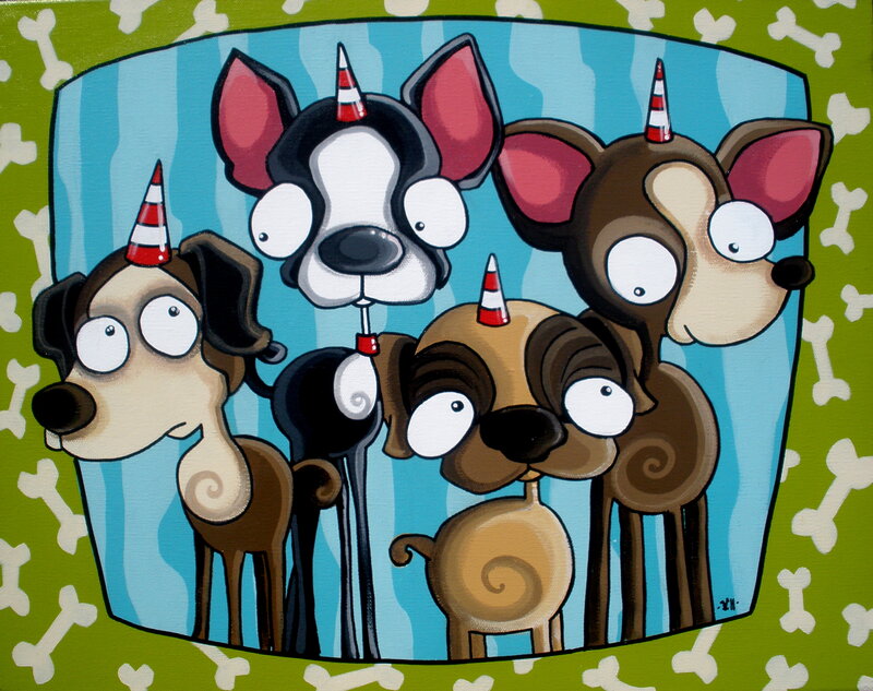 Cartoon Dogs in Party Hats