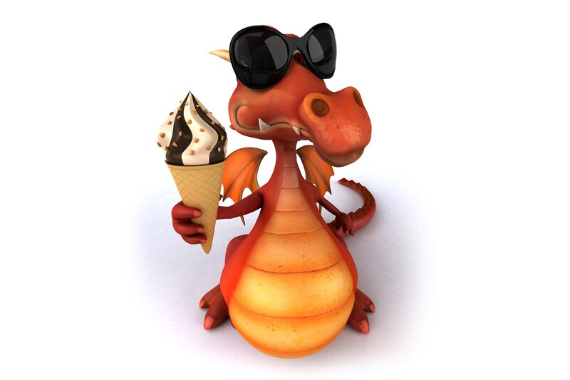 Cartoon Dragon with Ice Cream