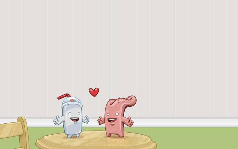 Cartoon drink and sausage friends
