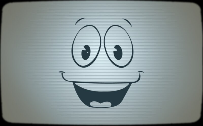 Cartoon Face on Screen — Gray, Neutral
