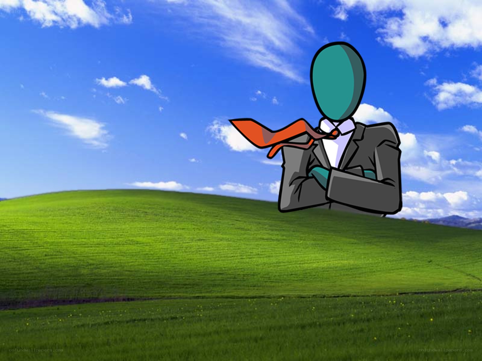 Cartoon figure on Windows XP wallpaper