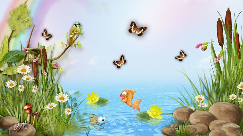 Cartoon Fish in Pond