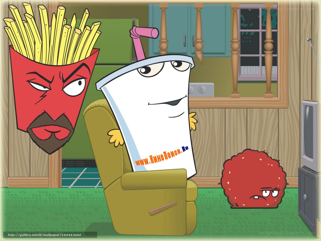 Cartoon food characters in living room