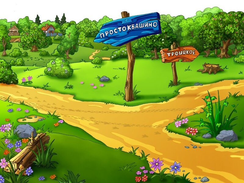 Cartoon forest path scene