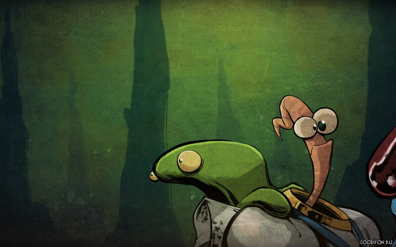 cartoon frog and worm characters