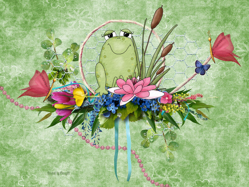 Cartoon Frog with Flowers