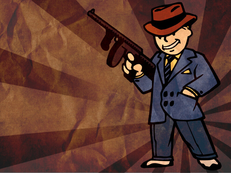Cartoon gangster with submachine gun