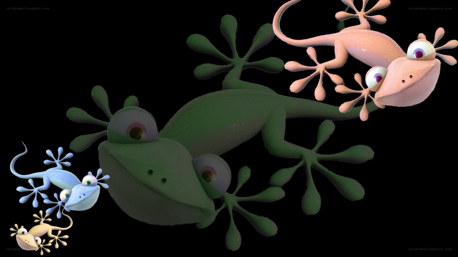 cartoon geckos in flight