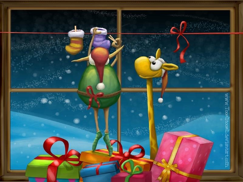 Cartoon Giraffe and Bird
