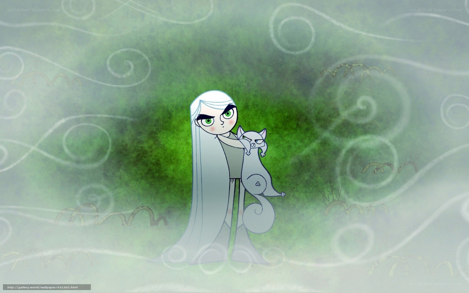 Cartoon girl holding a cat