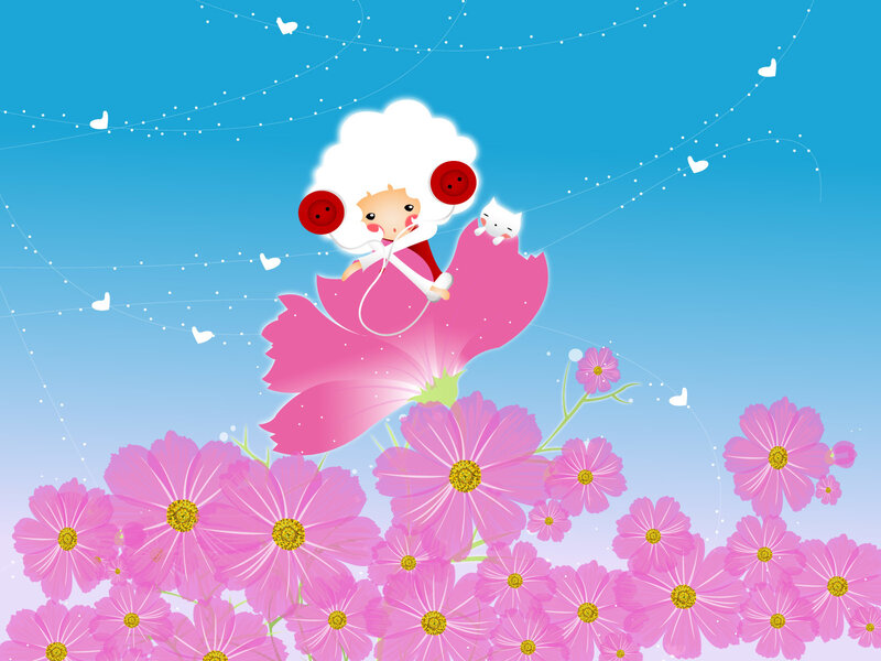 cartoon girl on pink flower