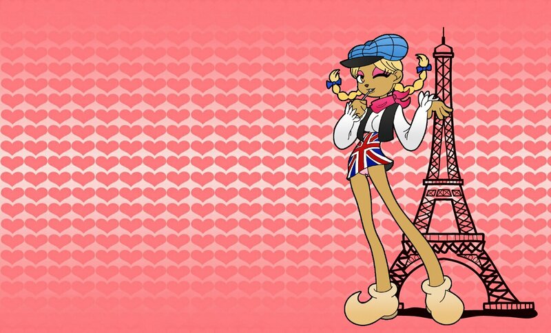 Cartoon Girl with Eiffel Tower