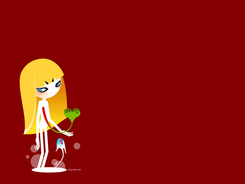 Cartoon girl with green heart