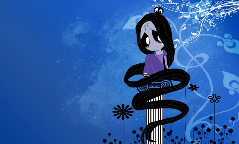 Cartoon Girl with Long Hair