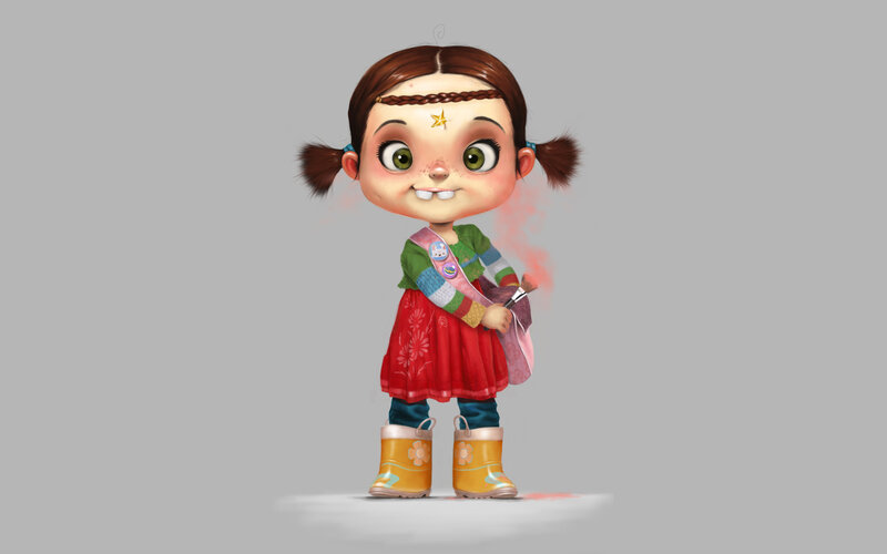 Cartoon Girl with Pigtails — Red