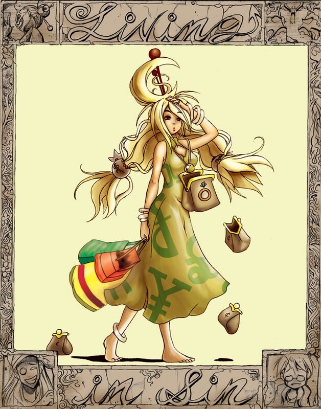 cartoon girl with shopping bags