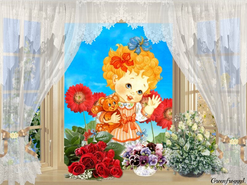 Cartoon Girl with Teddy Bear