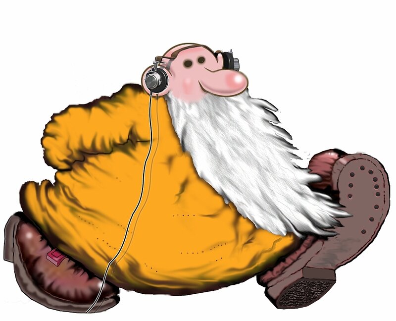 cartoon gnome listening to music