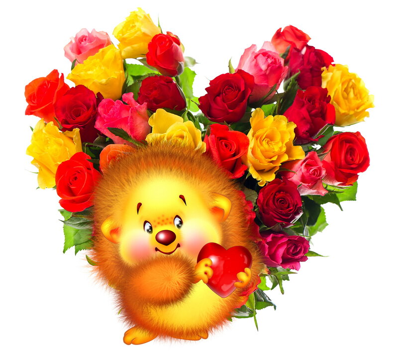 Cartoon Hedgehog with Roses