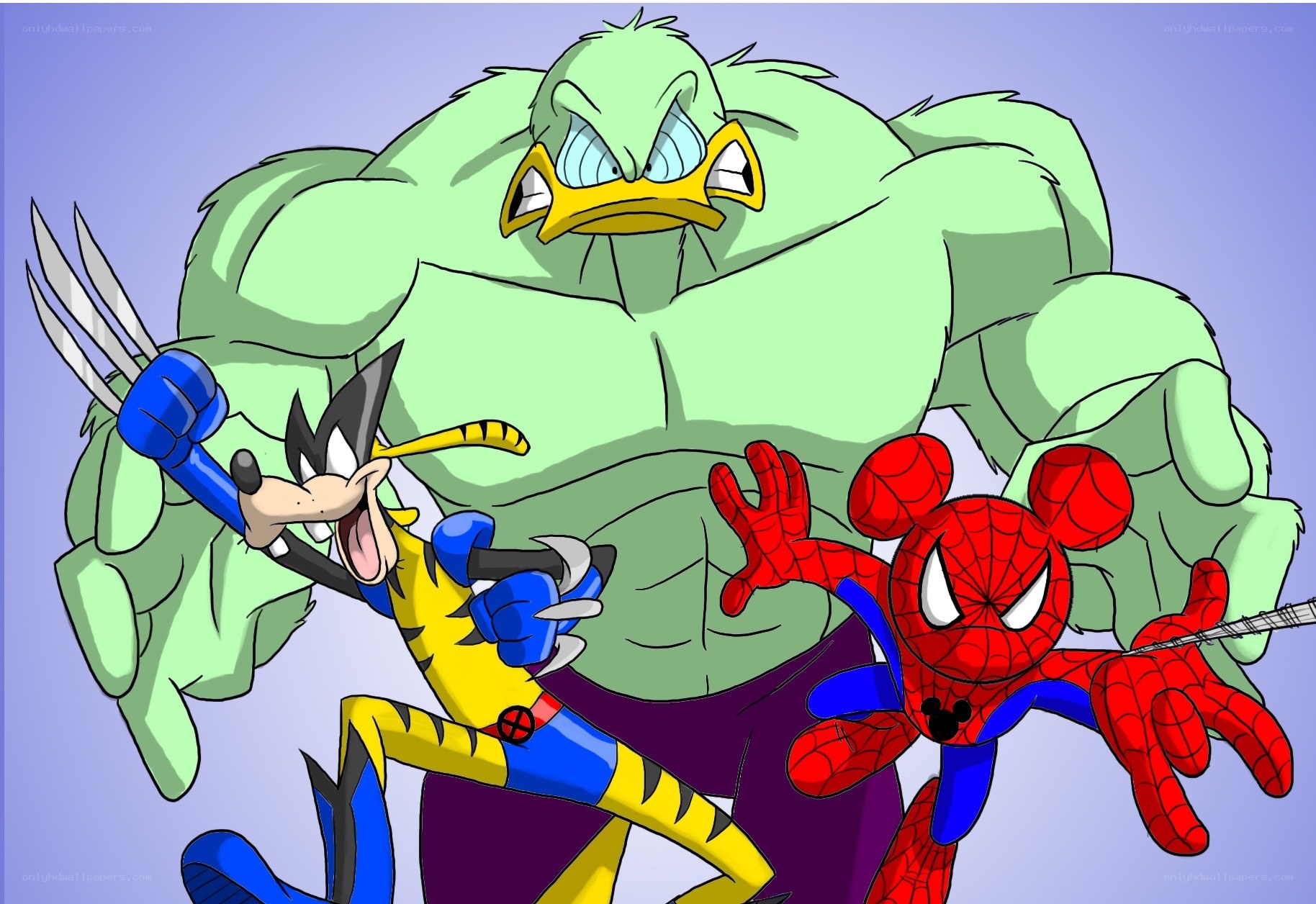 Cartoon heroes in action