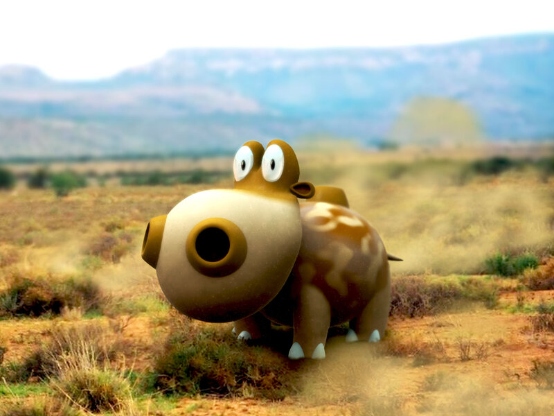 cartoon hippo in savanna