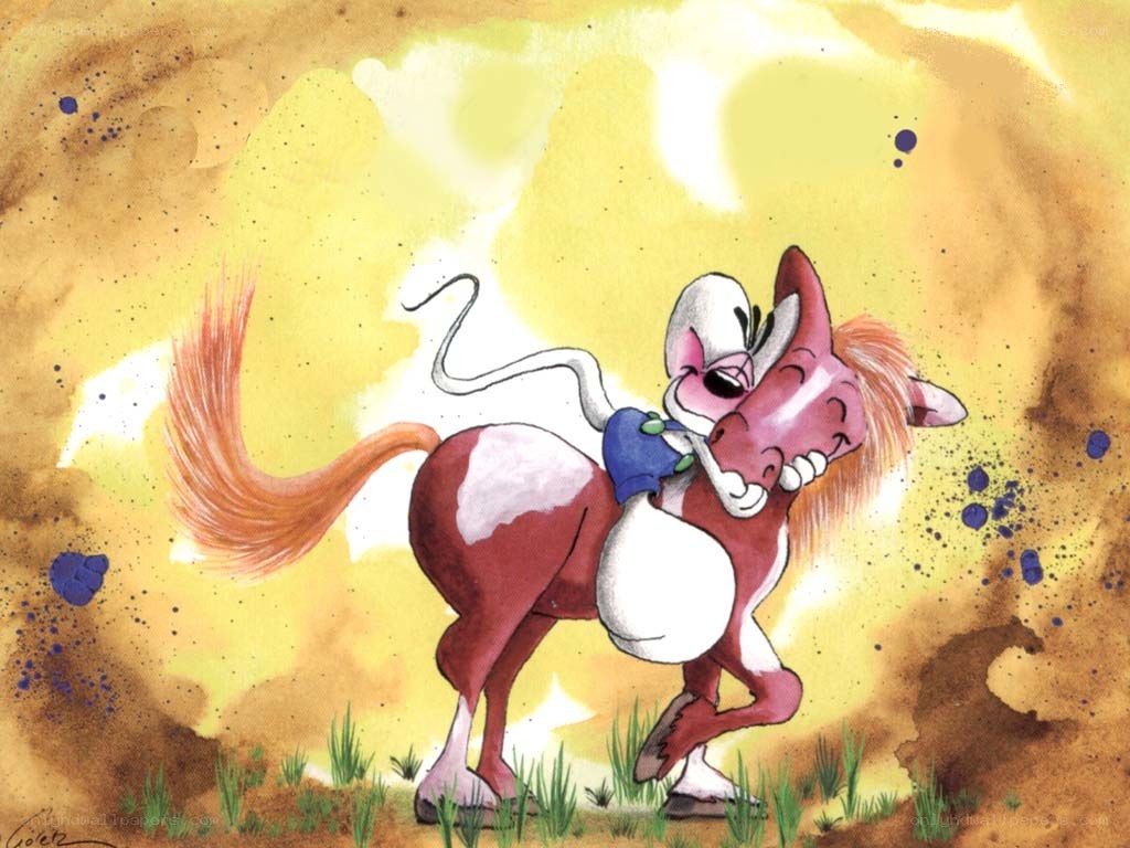 cartoon horse and mouse hugging
