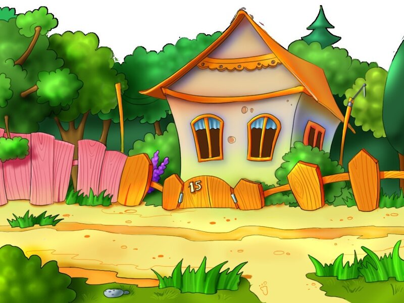 cartoon house in forest