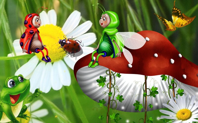 Cartoon Insects in Garden — Green, Playful