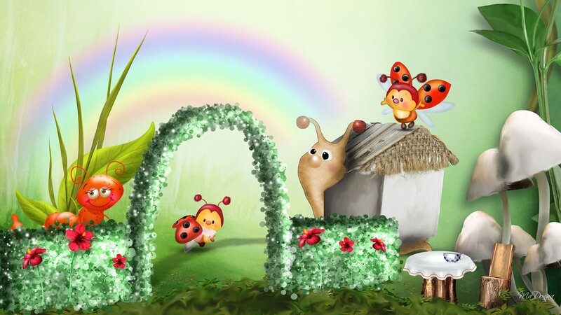 Cartoon Insects in Garden