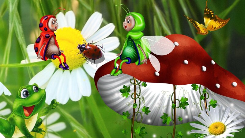 Cartoon Insects on Flowers