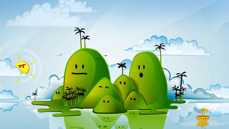 Cartoon islands with faces