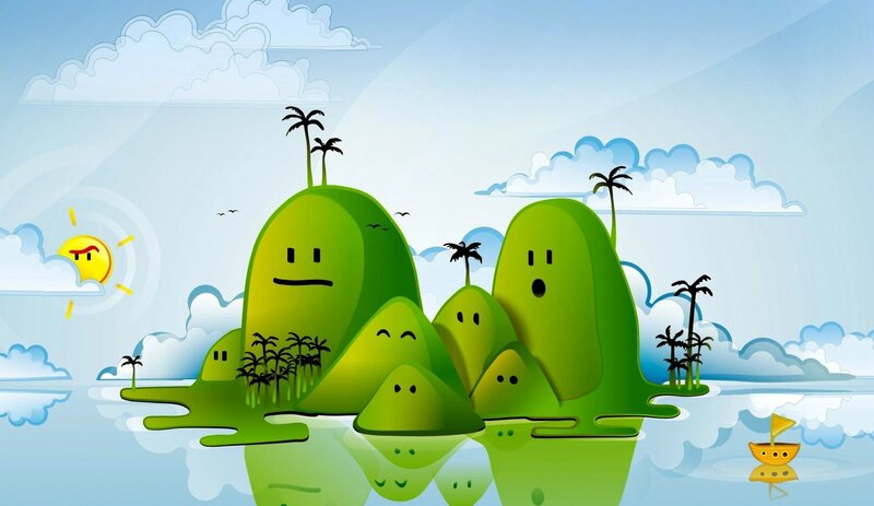 cartoon islands with faces