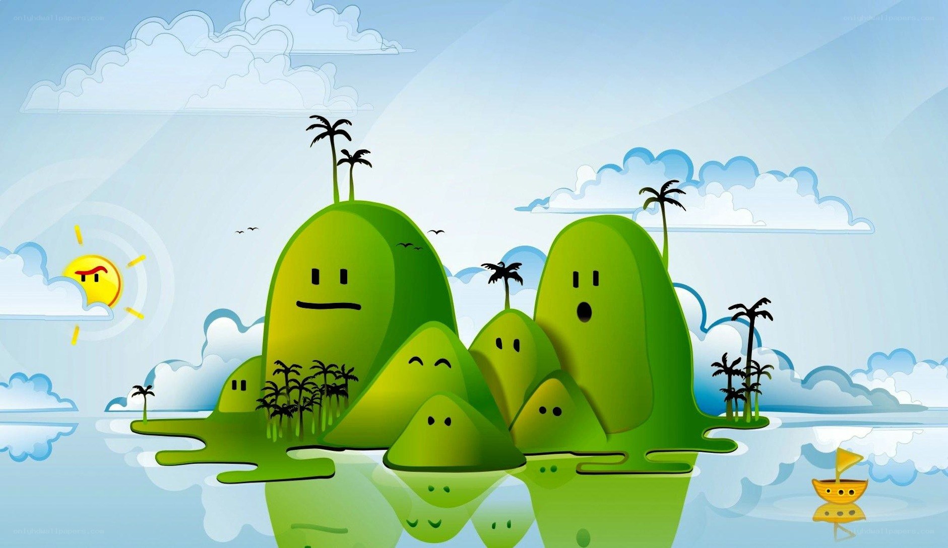 cartoon islands with faces