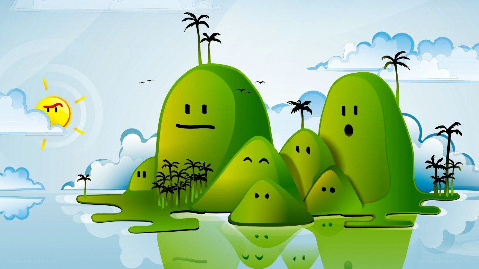 cartoon islands with faces