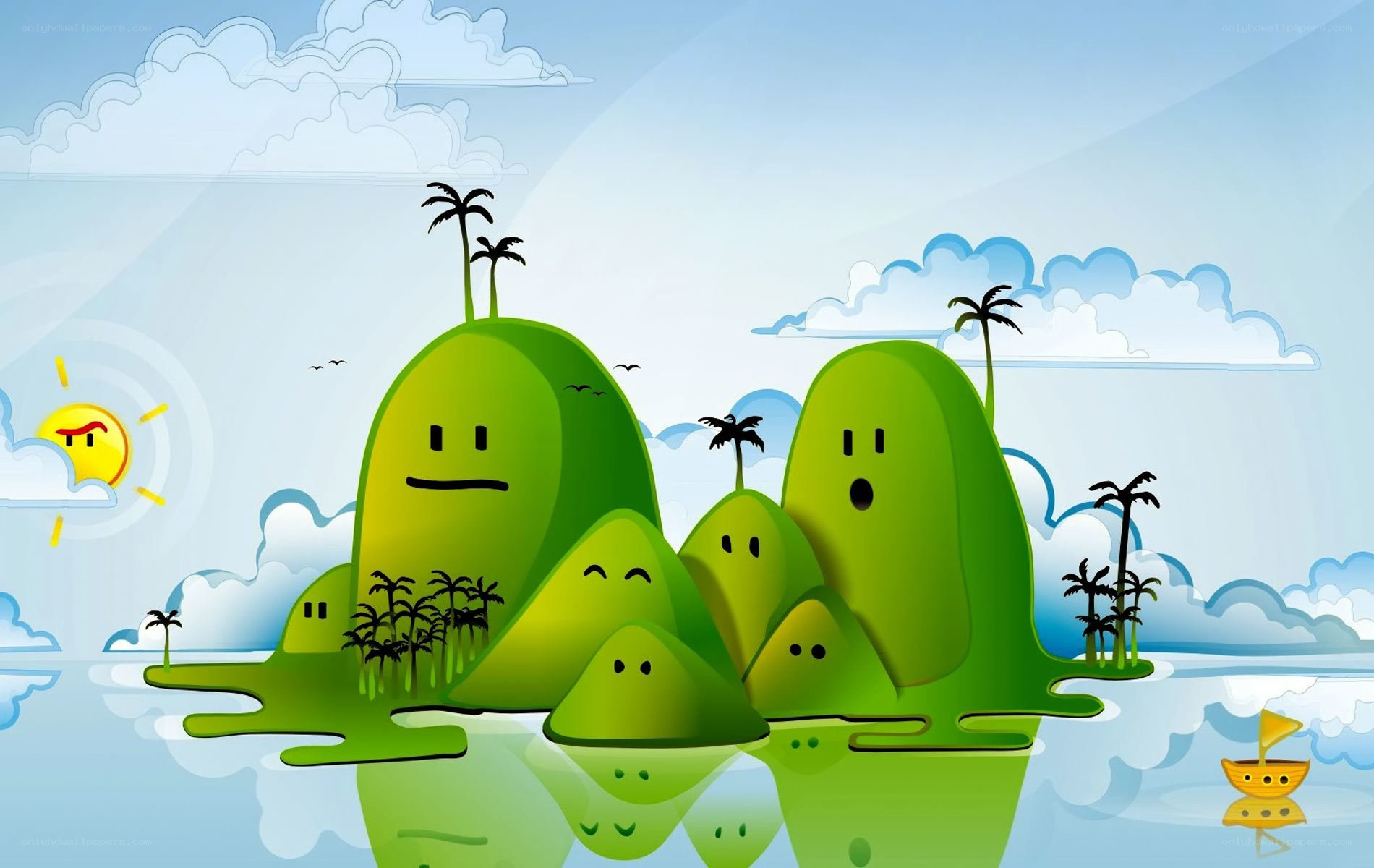 cartoon islands with faces