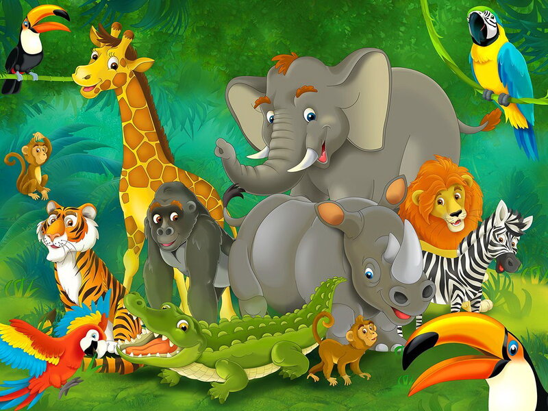 Cartoon Jungle Animals — Green