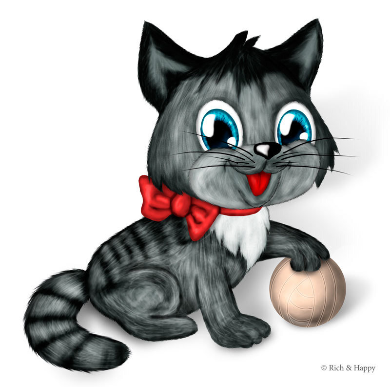 Cartoon Kitten with Ball