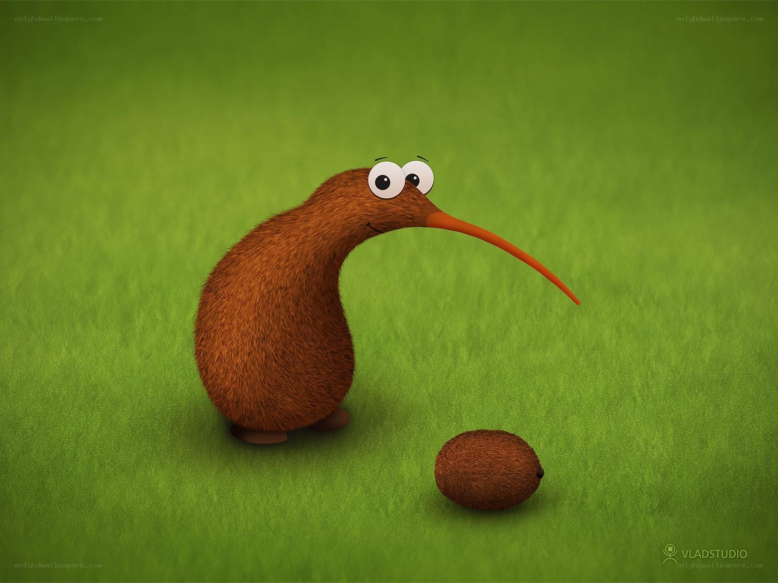 cartoon kiwi bird with fruit
