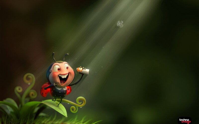 Cartoon Ladybug Character — Green, Playful