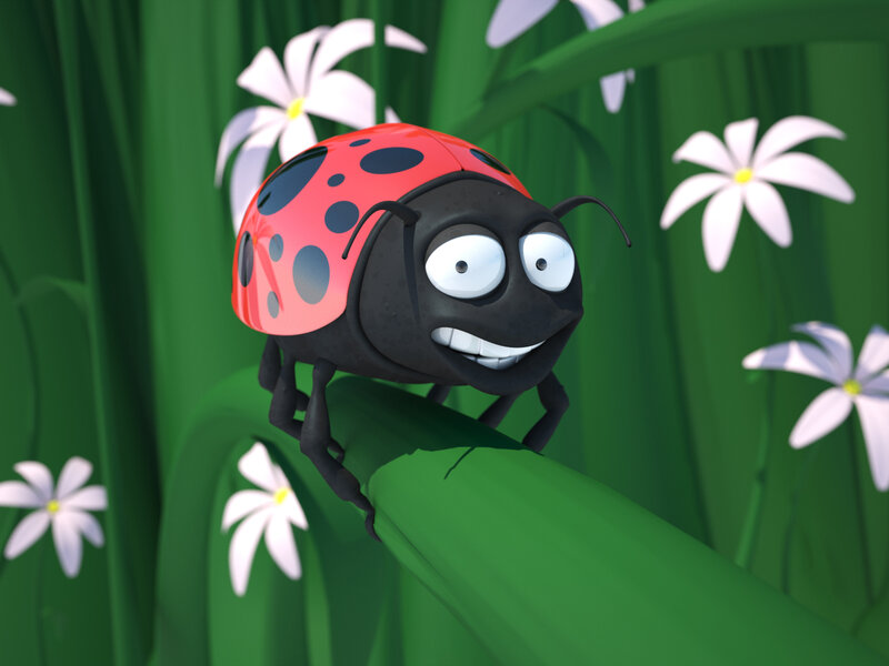 Cartoon Ladybug — Green, Playful