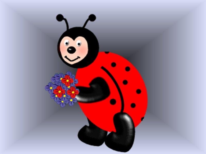 Cartoon Ladybug Holding Flowers