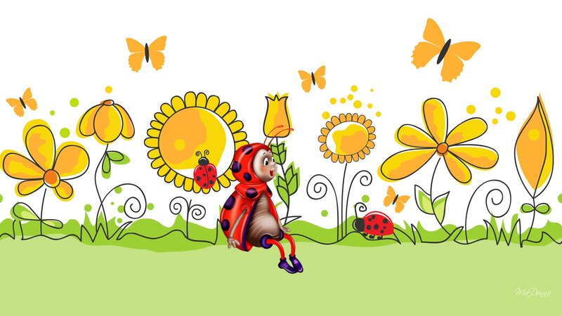 Cartoon Ladybug in Garden