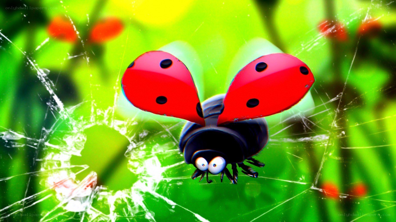 cartoon ladybug in spiderweb