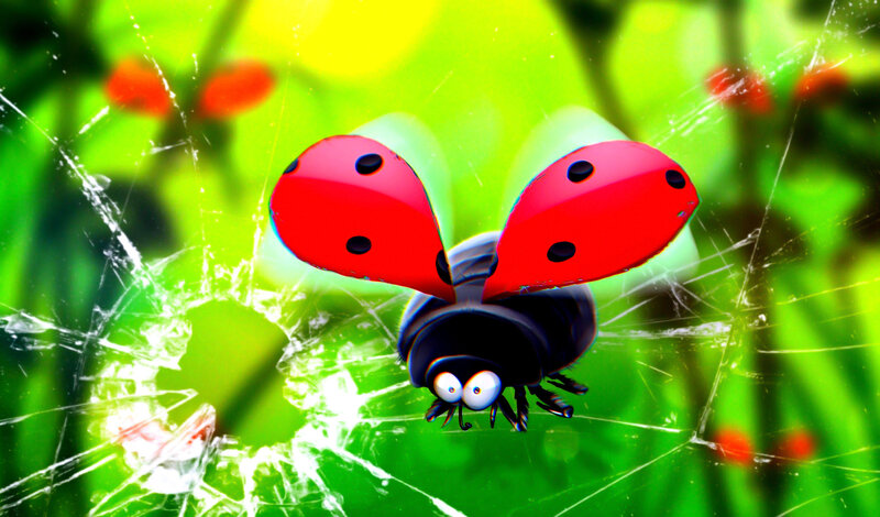 Cartoon Ladybug in Web