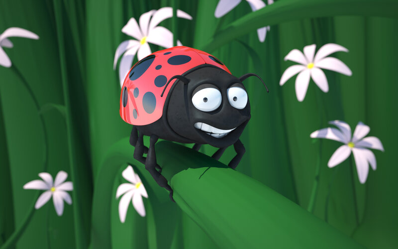 cartoon ladybug on a leaf