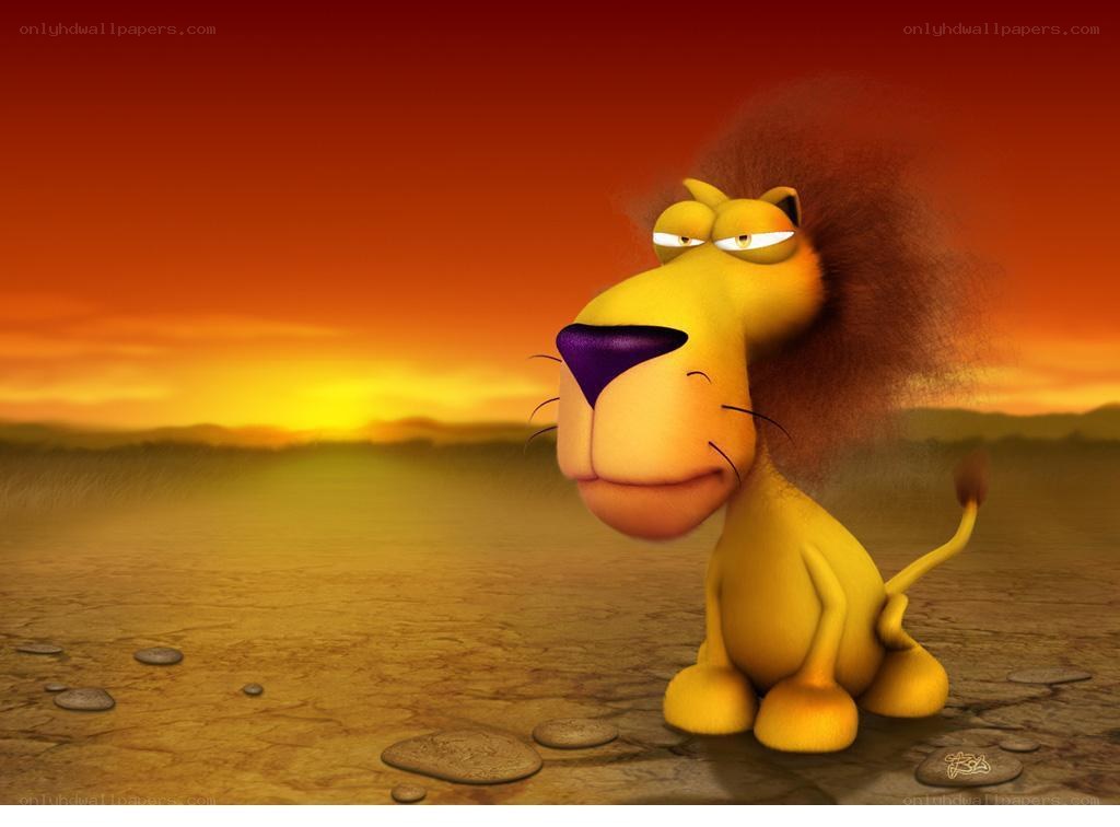 cartoon lion at sunset