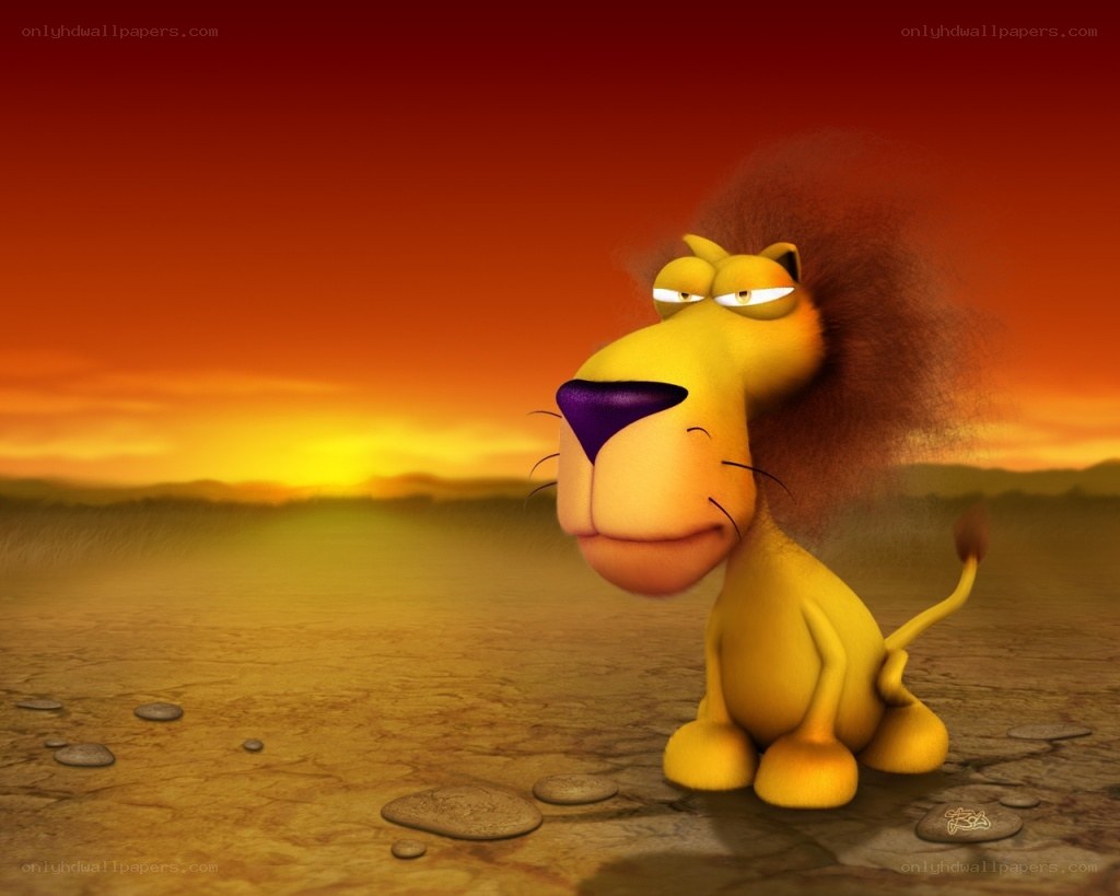 cartoon lion at sunset