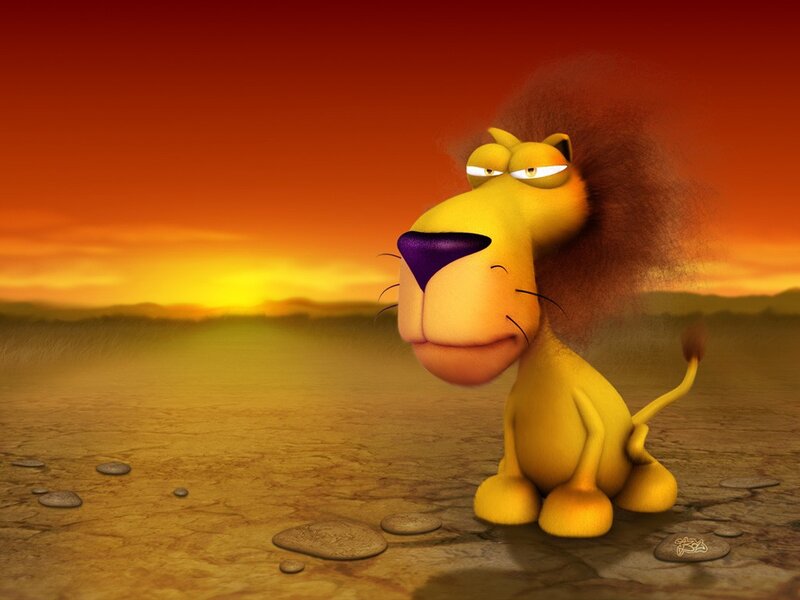 cartoon lion in sunset