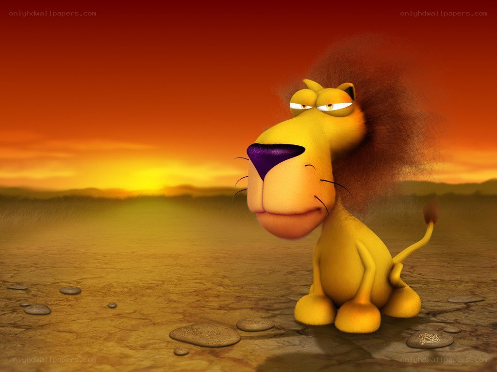 cartoon lion in sunset