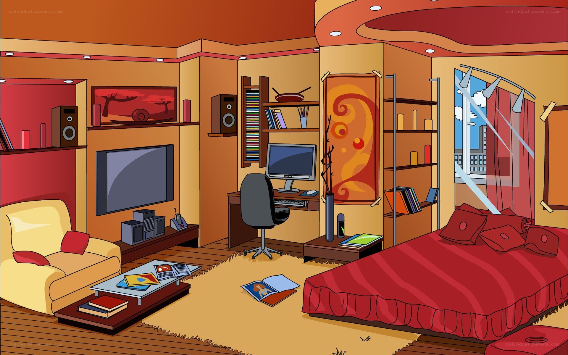 Cartoon living room interior